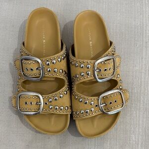 Loeffler Randall Jack Slide Sandals Flatform suede Silver studs